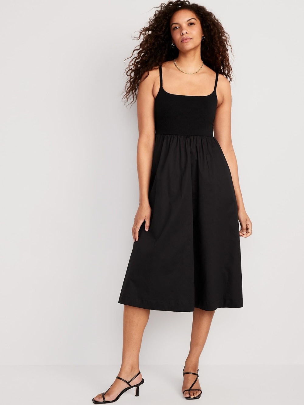 NWT Old Navy Black Fit & Flare Combination Midi Dress, Size S